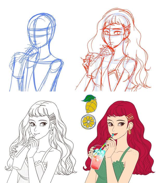 Learn To Draw Cartoon Characters on iPad or Wacom Tablet Digital Drawing 유나나 
