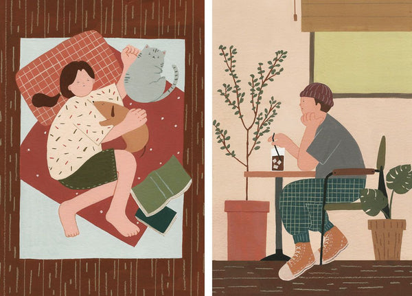 Simple and Cute Illustrations: Combining Gouache and Colored Pencils Illustration 아쌈 